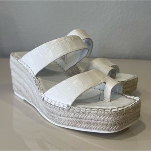Franco Sarto White Leather Clave Espadrille Wedge Sandal